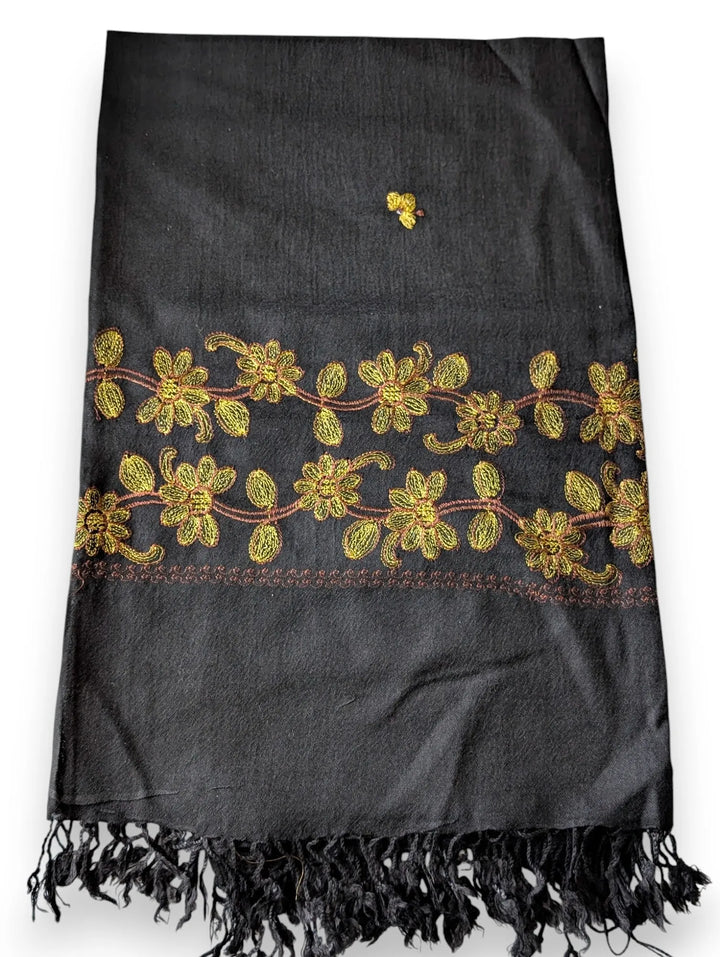 Handmade Women Wool Shawl Wrap Embroidered Design Garden Black 2