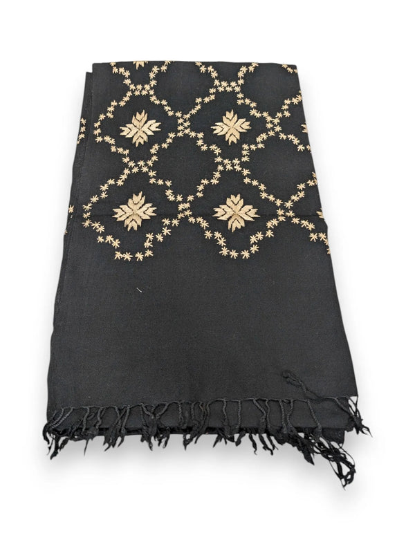 Handmade Women Wool Shawl Wrap Handcrafted Design Black Silver Star