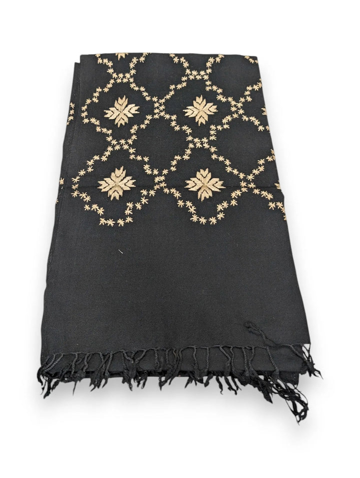 Handmade Women Wool Shawl Wrap Handcrafted Design Black Silver Star