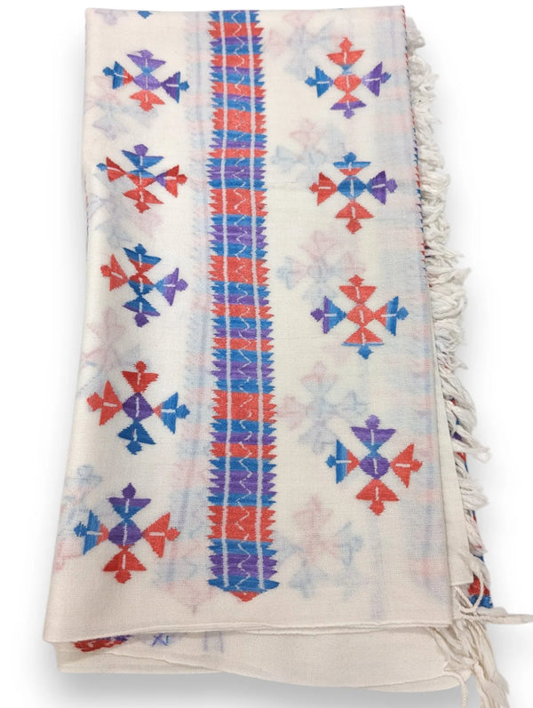 Handmade Women Wool Shawl Wrap Handcrafted Design White Colored Flakes