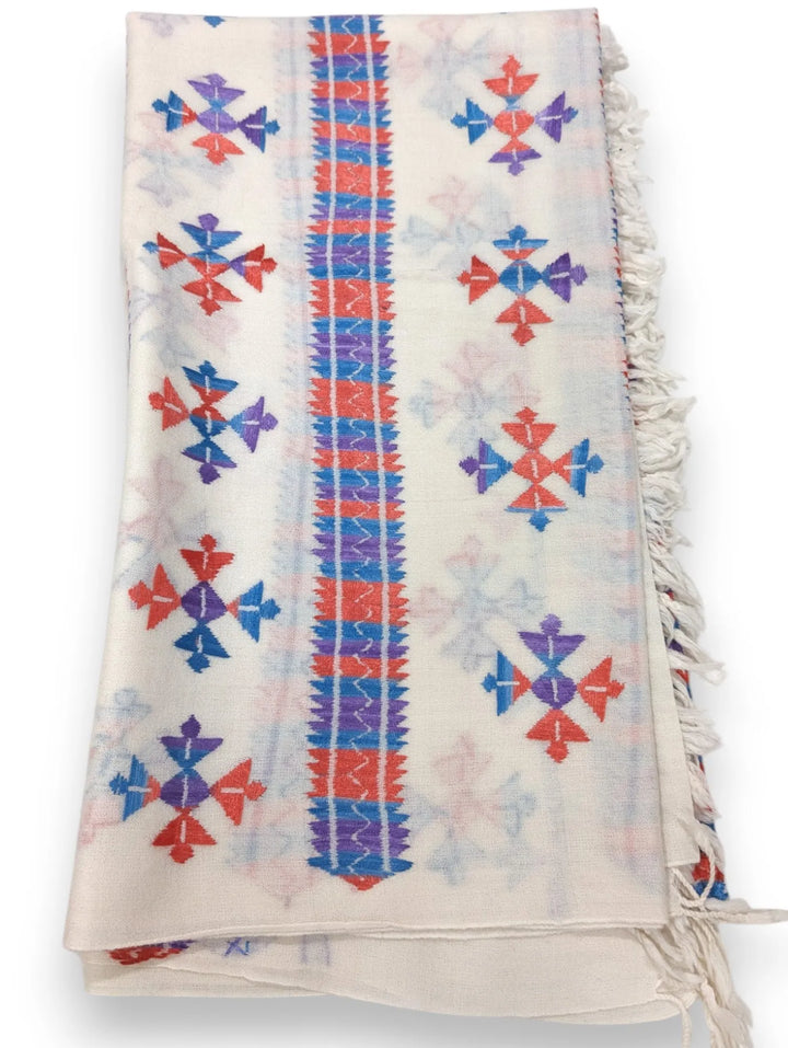 Handmade Women Wool Shawl Wrap Handcrafted Design White Colored Flakes