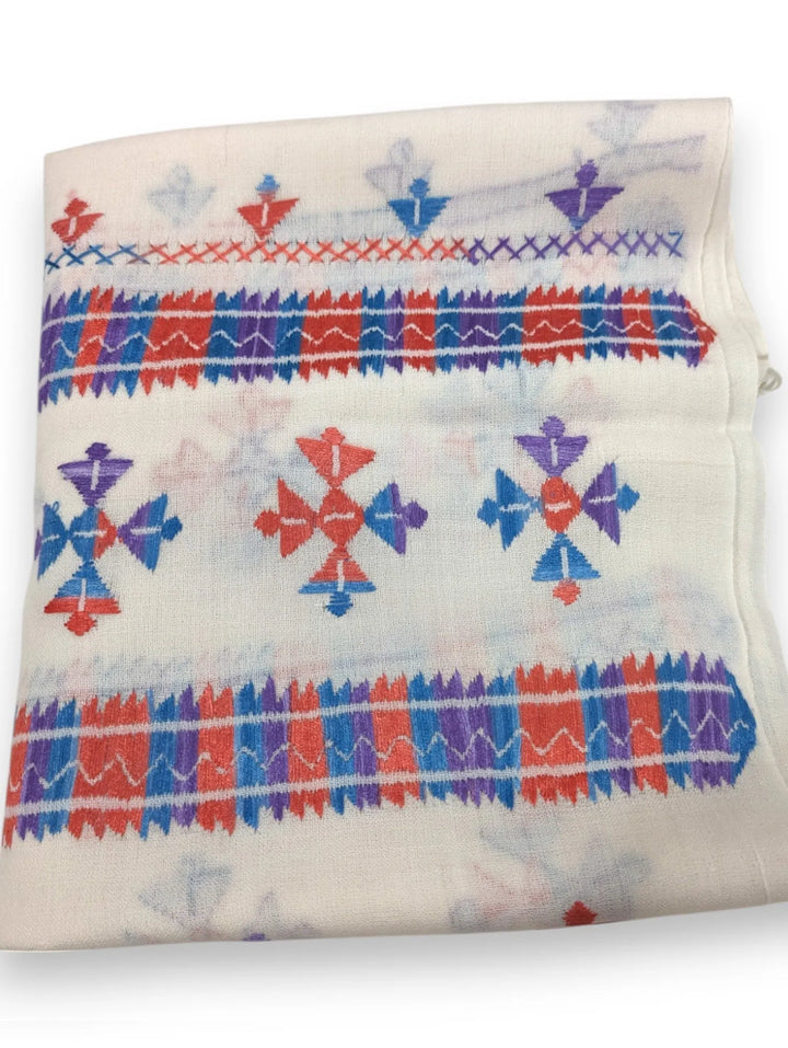 Handmade Women Wool Shawl Wrap Handcrafted Design White Colored Flakes 2