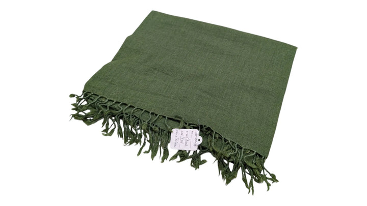 Handmade Women Wool Shawl Wrap Solid Color Dark Green 2