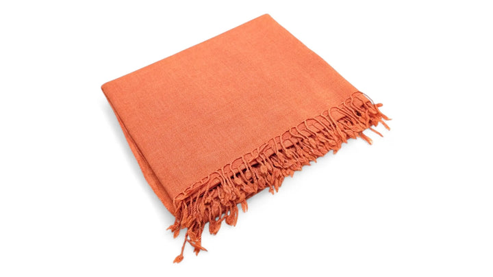 Handmade Women Wool Shawl Wrap Solid Color Orange 2