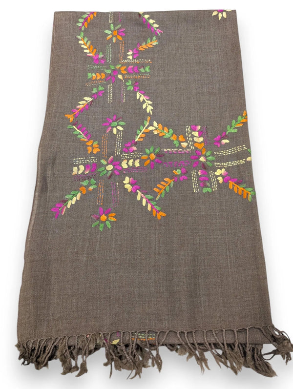 Handmade Women Wool Shawl Wrap With Handcrafted Design Ash Brown