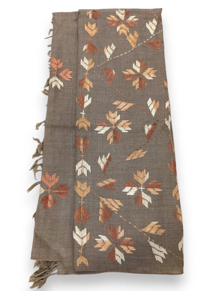 Handmade Women Wool Shawl Wrap With Handcrafted Design Autumn Brown