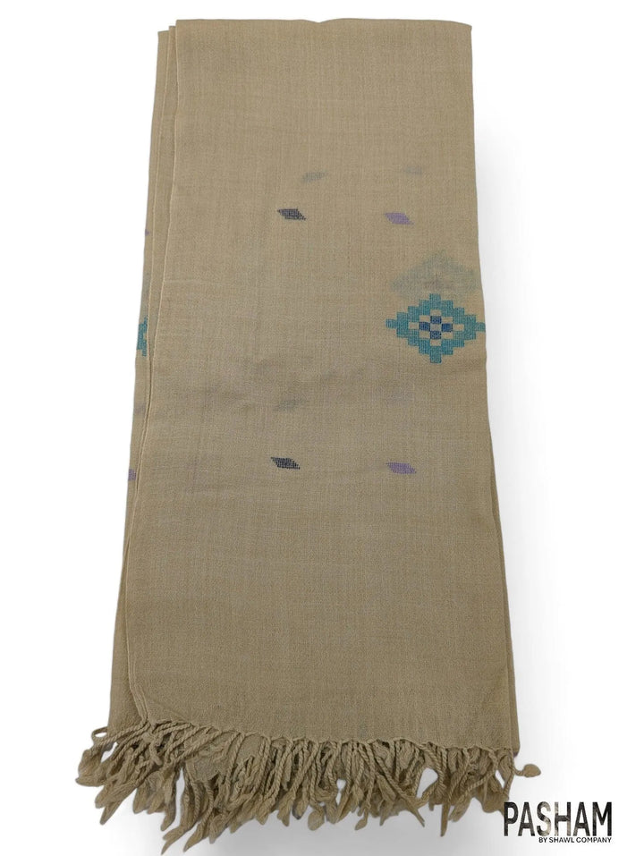 Handmade Women Wool Shawl Wrap With Handcrafted Design Brown (7FT X 4FT)