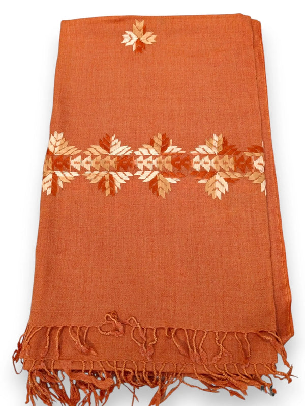 Handmade Women Wool Shawl Wrap With Handcrafted Design Carrot 