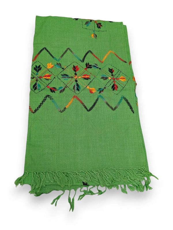 Handmade Women Wool Shawl Wrap With Handcrafted Design Green (7ft x 4ft)