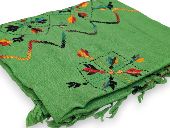 Handmade Women Wool Shawl Wrap With Handcrafted Design Green 1 (7ft x 4ft)