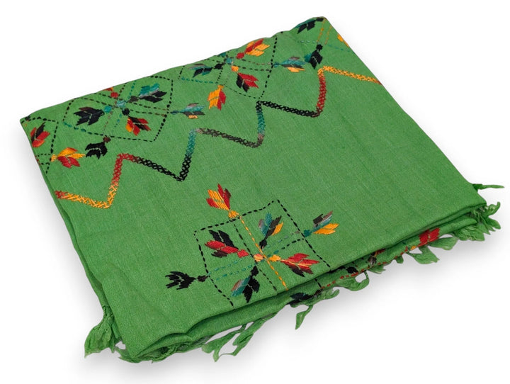 Handmade Women Wool Shawl Wrap With Handcrafted Design Green 2 (7ft x 4ft)