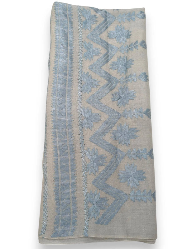 Handmade Women Wool Shawl Wrap With Handcrafted Design Icy Blue 