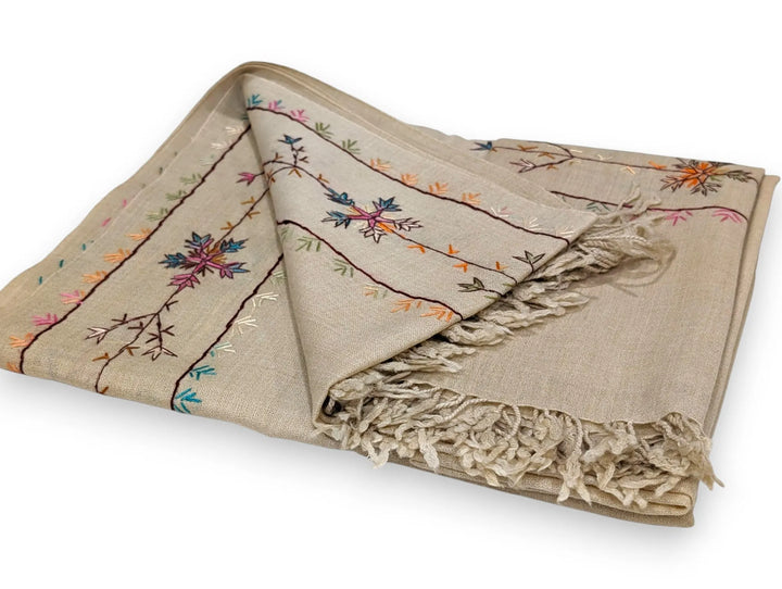 Handmade Women Wool Shawl Wrap With Handcrafted Design Light  Brown 1