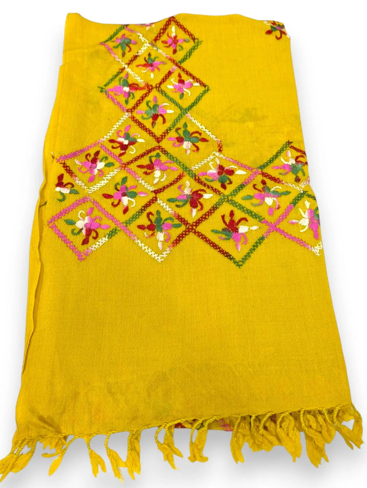 Handmade Women Wool Shawl Wrap With Handcrafted Design Mustard (7FTx4FT)