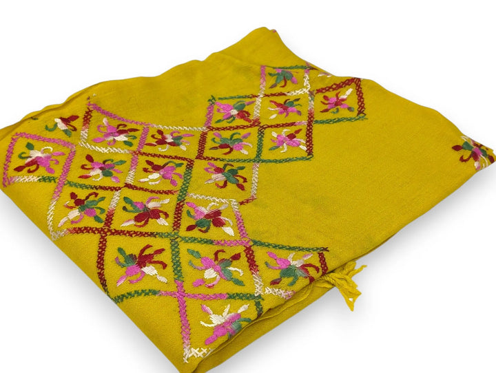Handmade Women Wool Shawl Wrap With Handcrafted Design Mustard (7FTx4FT) 1