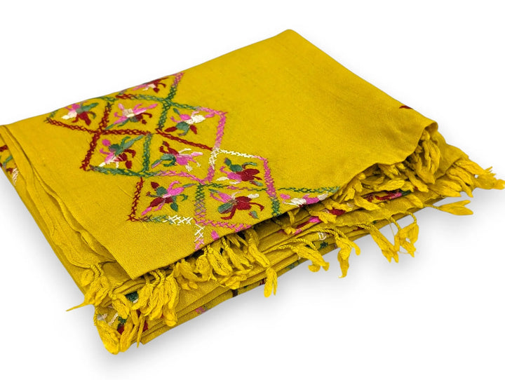 Handmade Women Wool Shawl Wrap With Handcrafted Design Mustard (7FTx4FT) 2