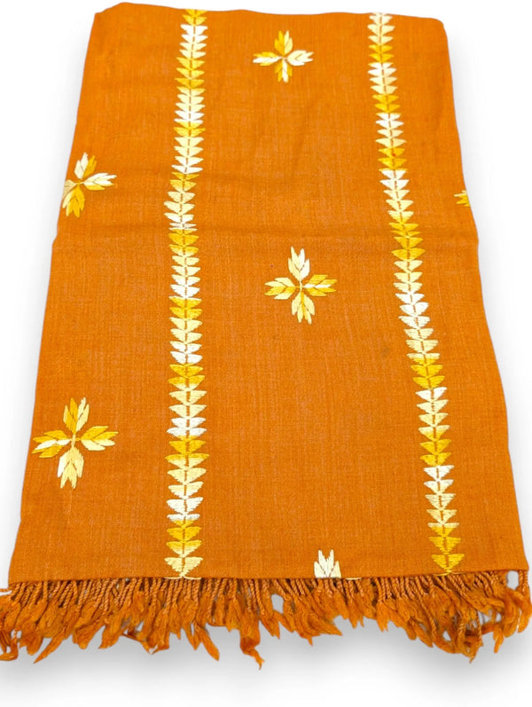Handmade Women Wool Shawl Wrap With Handcrafted Design Orange (7FTx4FT)