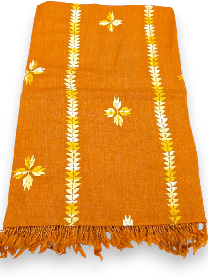 Handmade Women Wool Shawl Wrap With Handcrafted Design Orange (7FTx4FT)