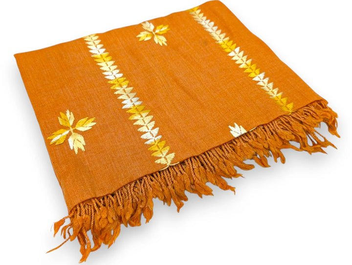 Handmade Women Wool Shawl Wrap With Handcrafted Design Orange (7FTx4FT) 1