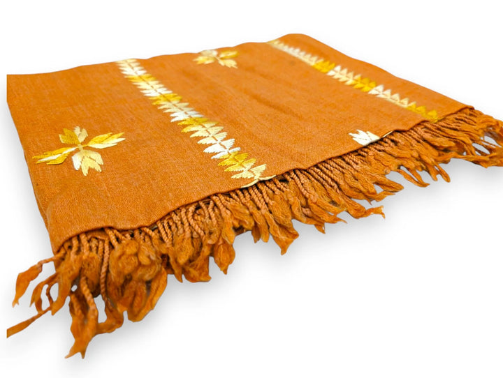 Handmade Women Wool Shawl Wrap With Handcrafted Design Orange (7FTx4FT) 2