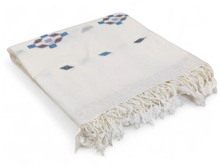 Handmade Women Wool Shawl Wrap With Handcrafted Design White Rhombus 1