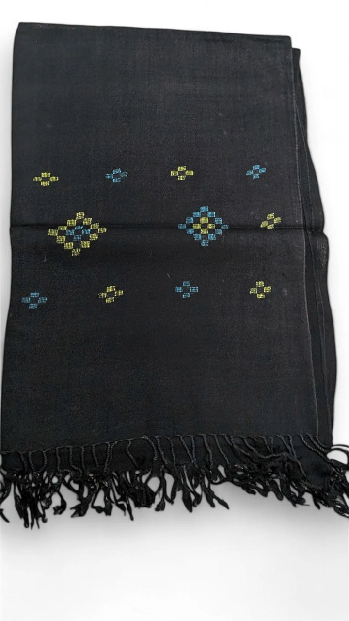 Handmade Women Wool Shawl Wrap with Handcrafted Design Black 