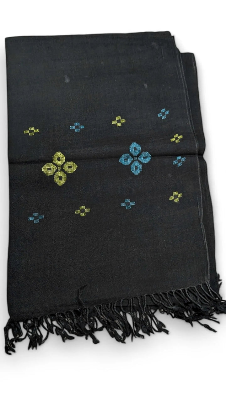 Handmade Women Wool Shawl Wrap with Handcrafted Design Black 2