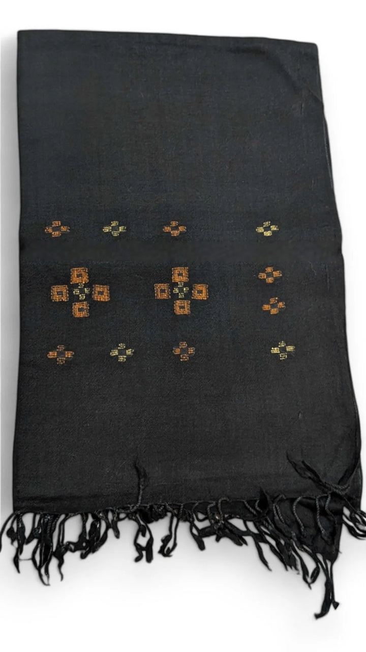Handmade Women Wool Shawl Wrap with Handcrafted Design Black 3