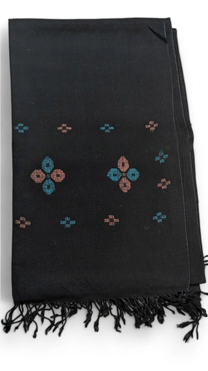 Handmade Women Wool Shawl Wrap with Handcrafted Design Black 4