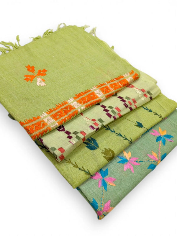 Handmade Women Wool Shawl Wrap with Handcrafted Design Green 
