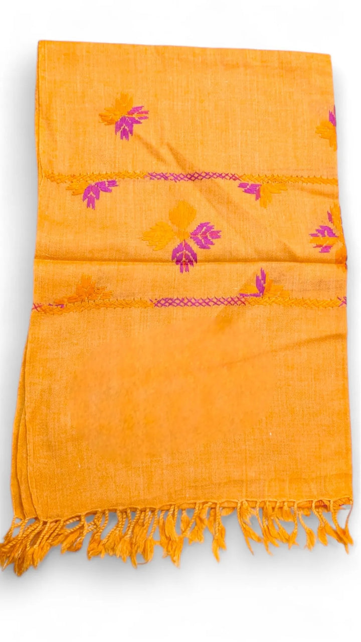 Handmade Women Wool Shawl Wrap with Handcrafted Design Orange 1