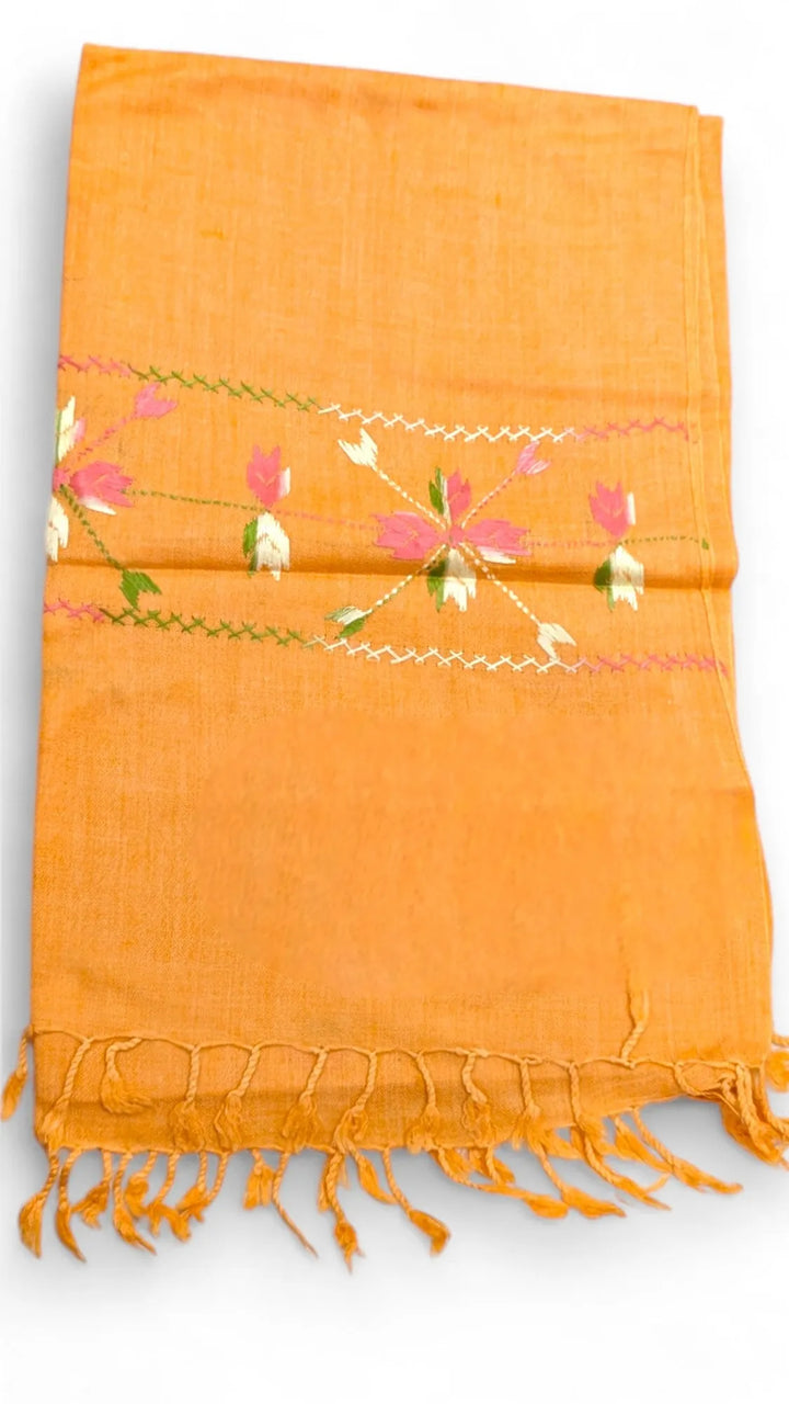 Handmade Women Wool Shawl Wrap with Handcrafted Design Orange 2