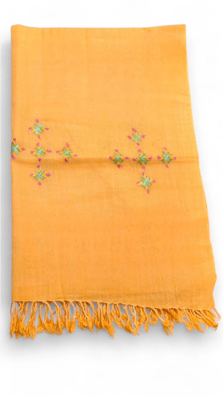 Handmade Women Wool Shawl Wrap with Handcrafted Design Orange 5