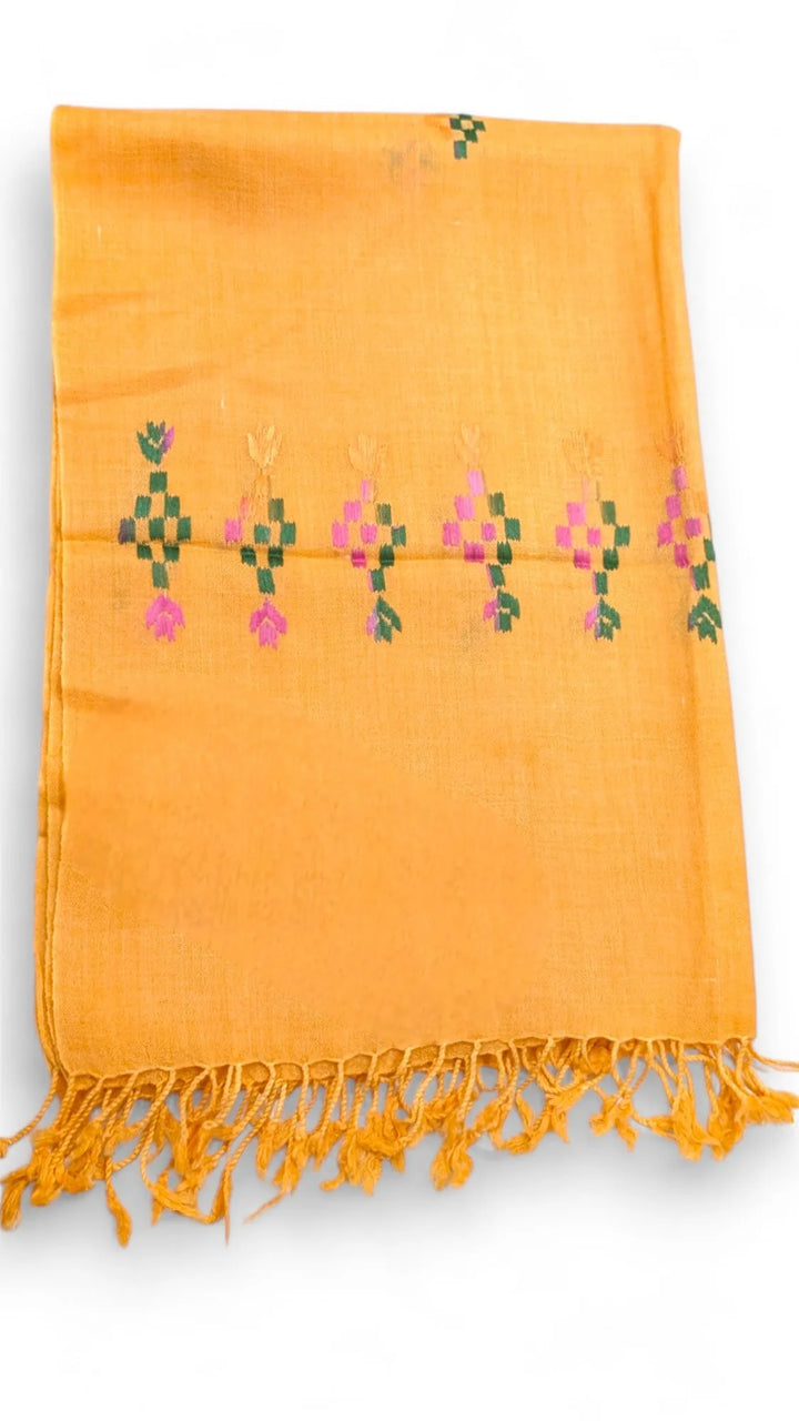 Handmade Women Wool Shawl Wrap with Handcrafted Design Orange 6