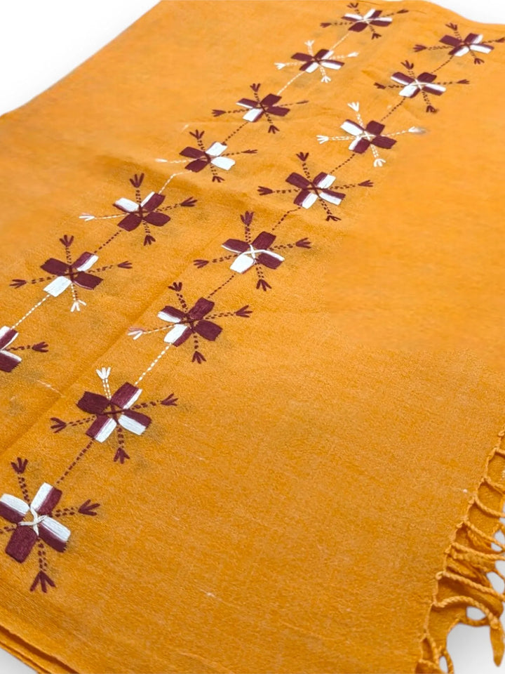 Handmade Women Wool Shawl Wrap with Handcrafted Design Orange 7