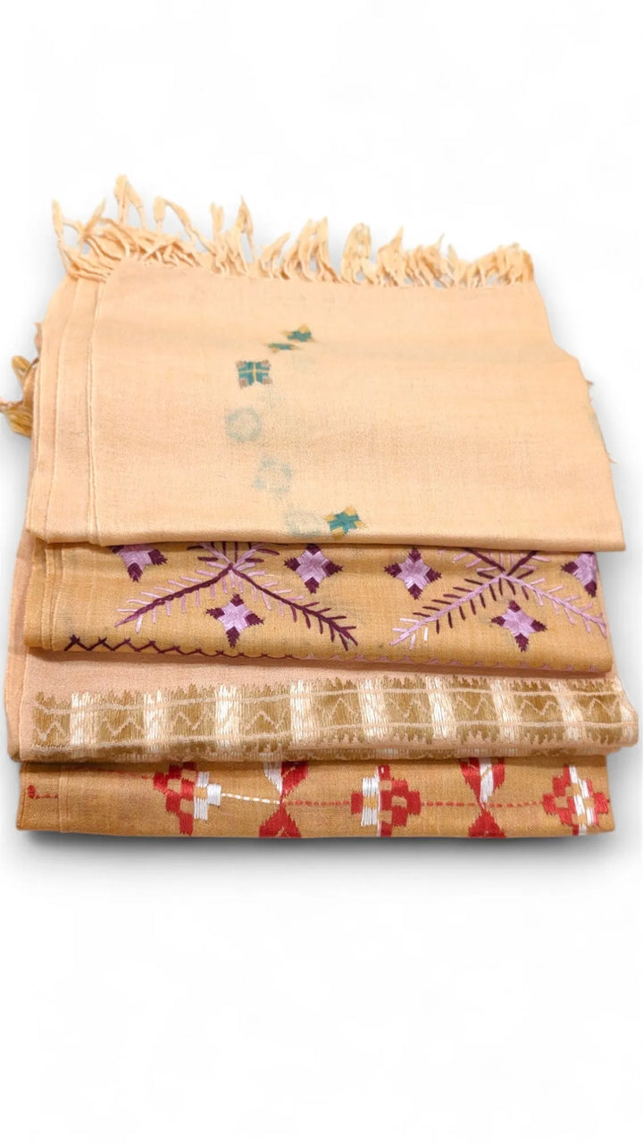 Handmade Women Wool Shawl Wrap with Handcrafted Design Peach