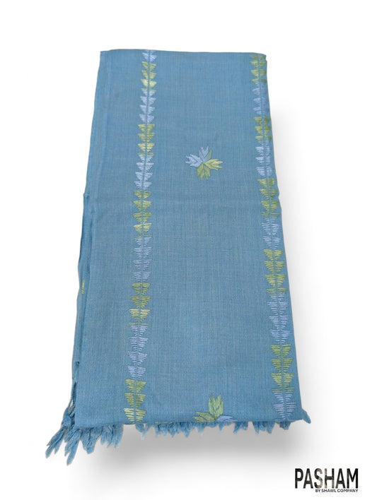 Pasham Hand Made Premium Wool Women Shawl Wrap - Blue With Triangles