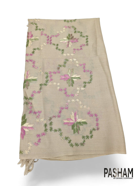 Pasham Hand Made Premium Wool Women Shawl Wrap - Pink/Green on Beige