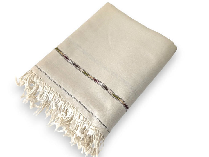 Premium Pashmina Wool Shawl Wrap Unisex Double Layer Off White 3