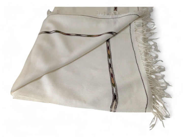Premium Pashmina Wool Shawl Wrap Unisex Single Layer White 2