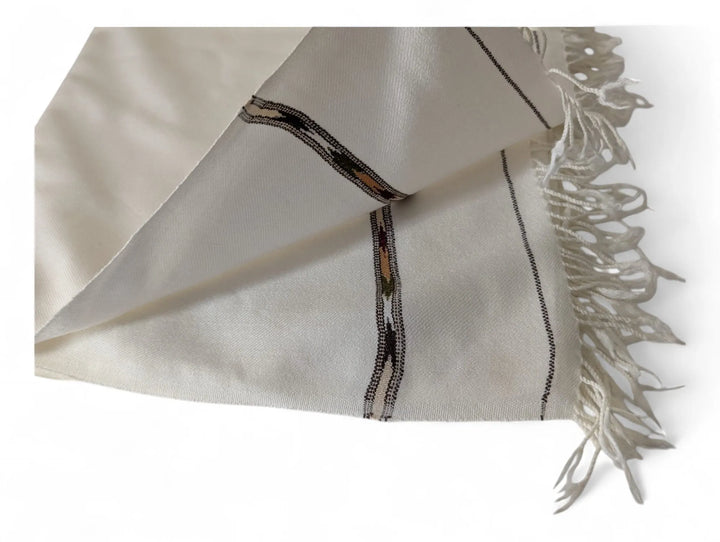 Premium Pashmina Wool Shawl Wrap Unisex Single Layer White 3